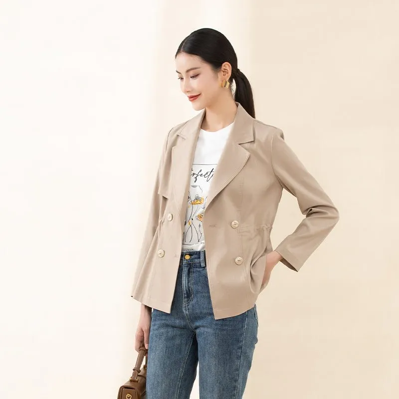 Camel Short Double Breasted Trench Coats