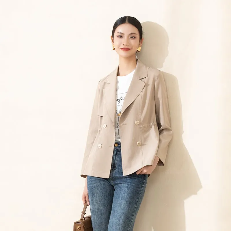 Camel Short Double Breasted Trench Coats