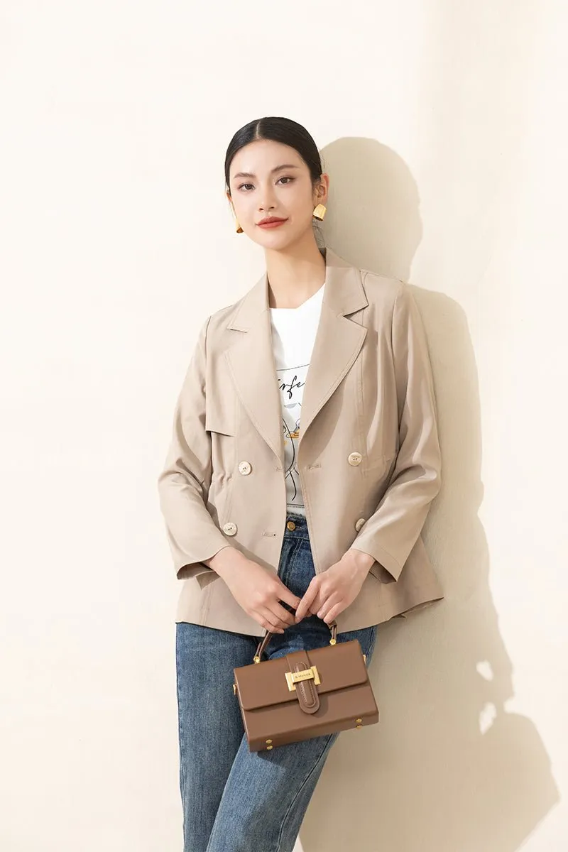 Camel Short Double Breasted Trench Coats