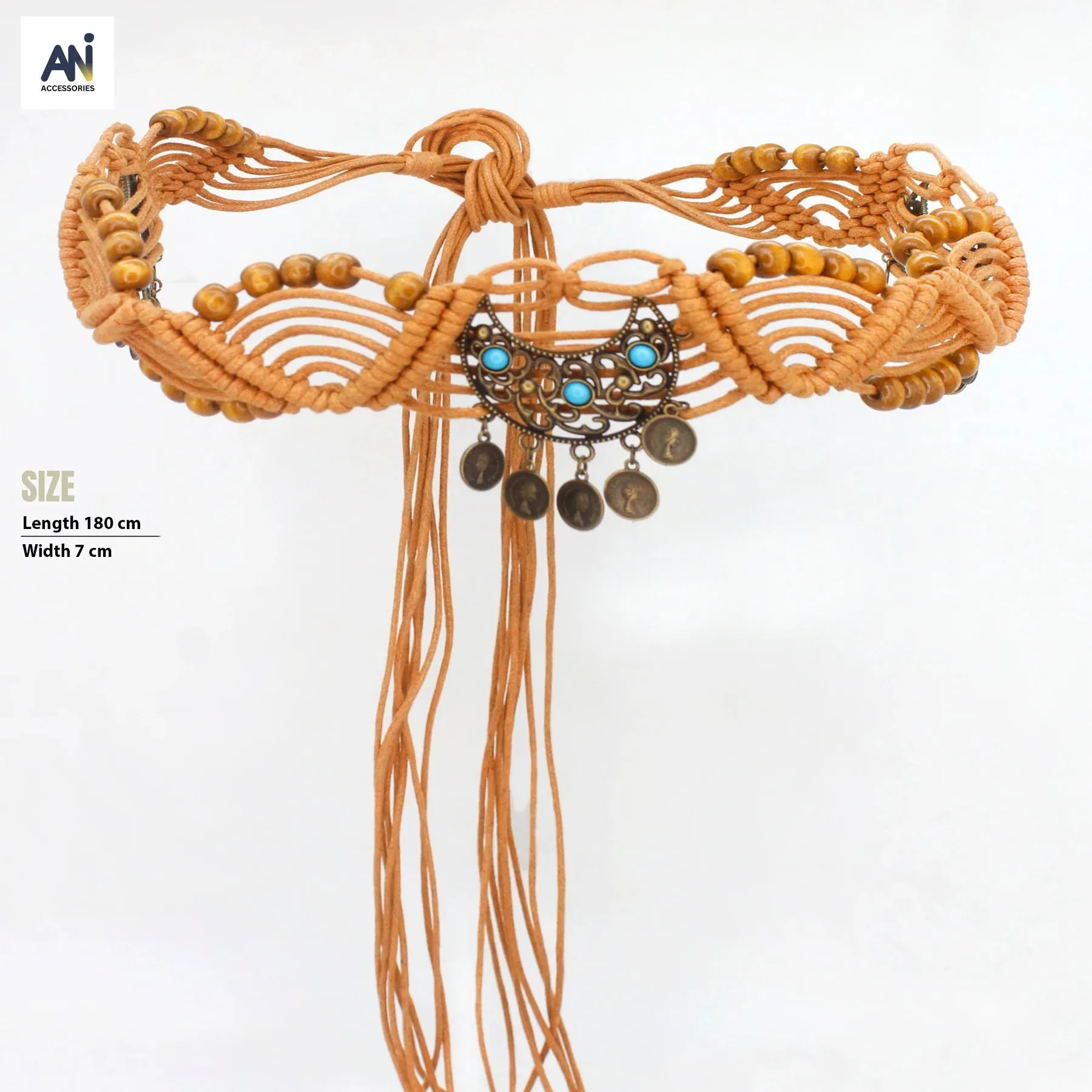 Caramel brown beaded tassel Macrame belt