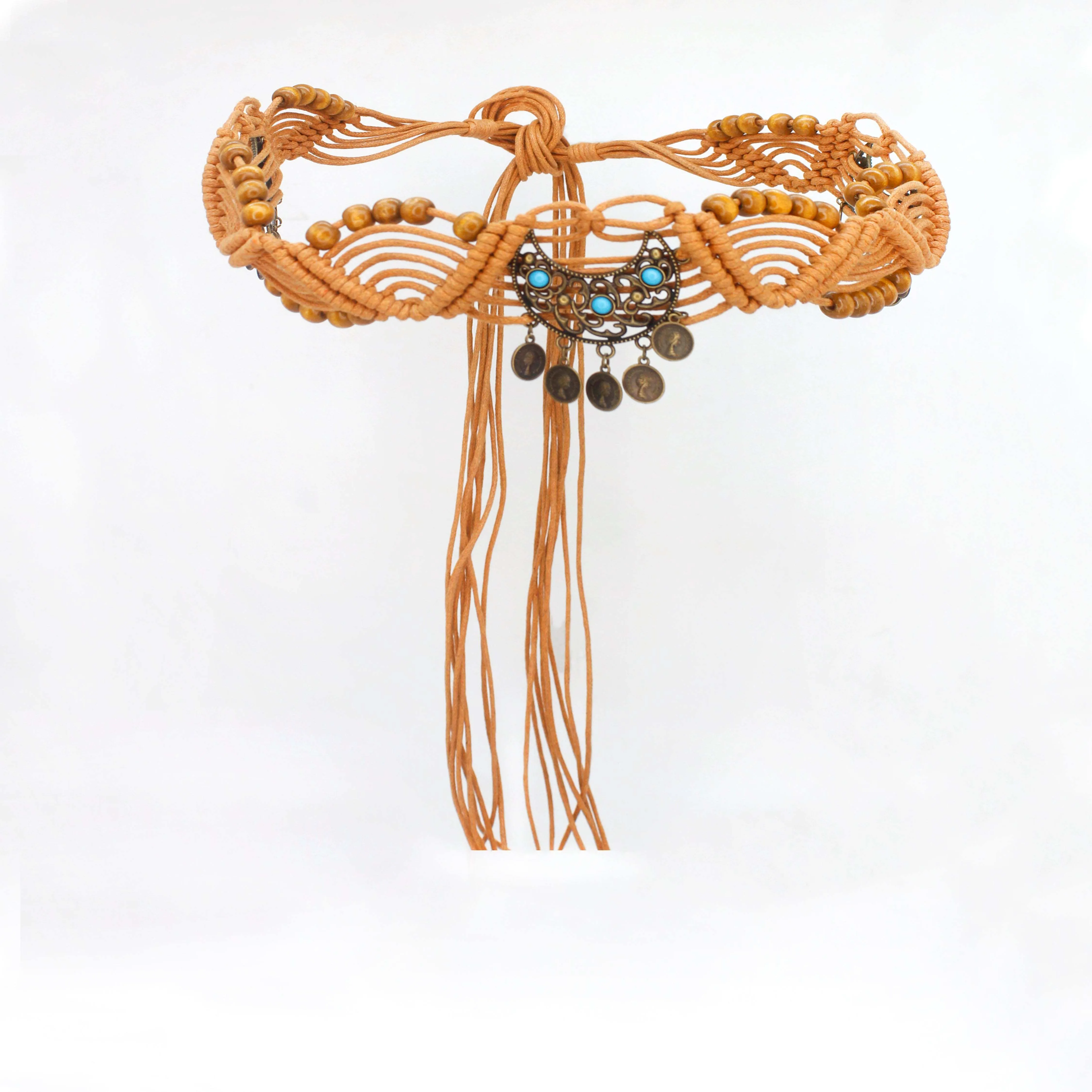 Caramel brown beaded tassel Macrame belt