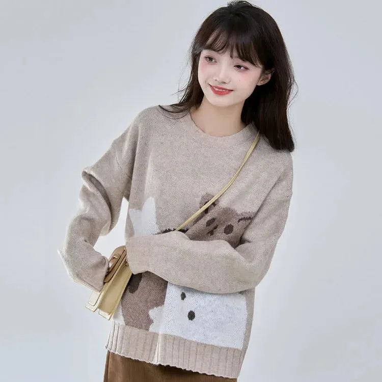 Cartoon Cat Print Casual Sweater