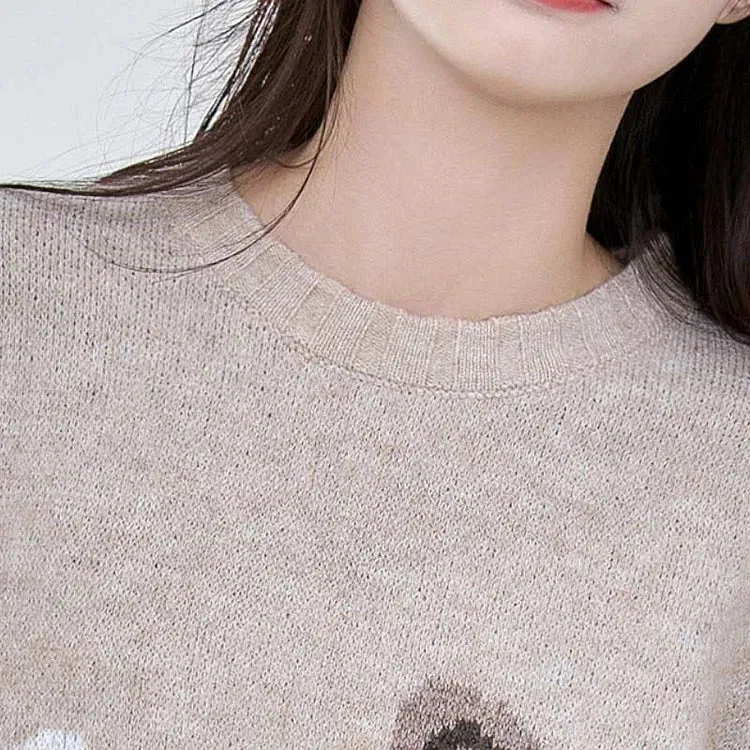 Cartoon Cat Print Casual Sweater