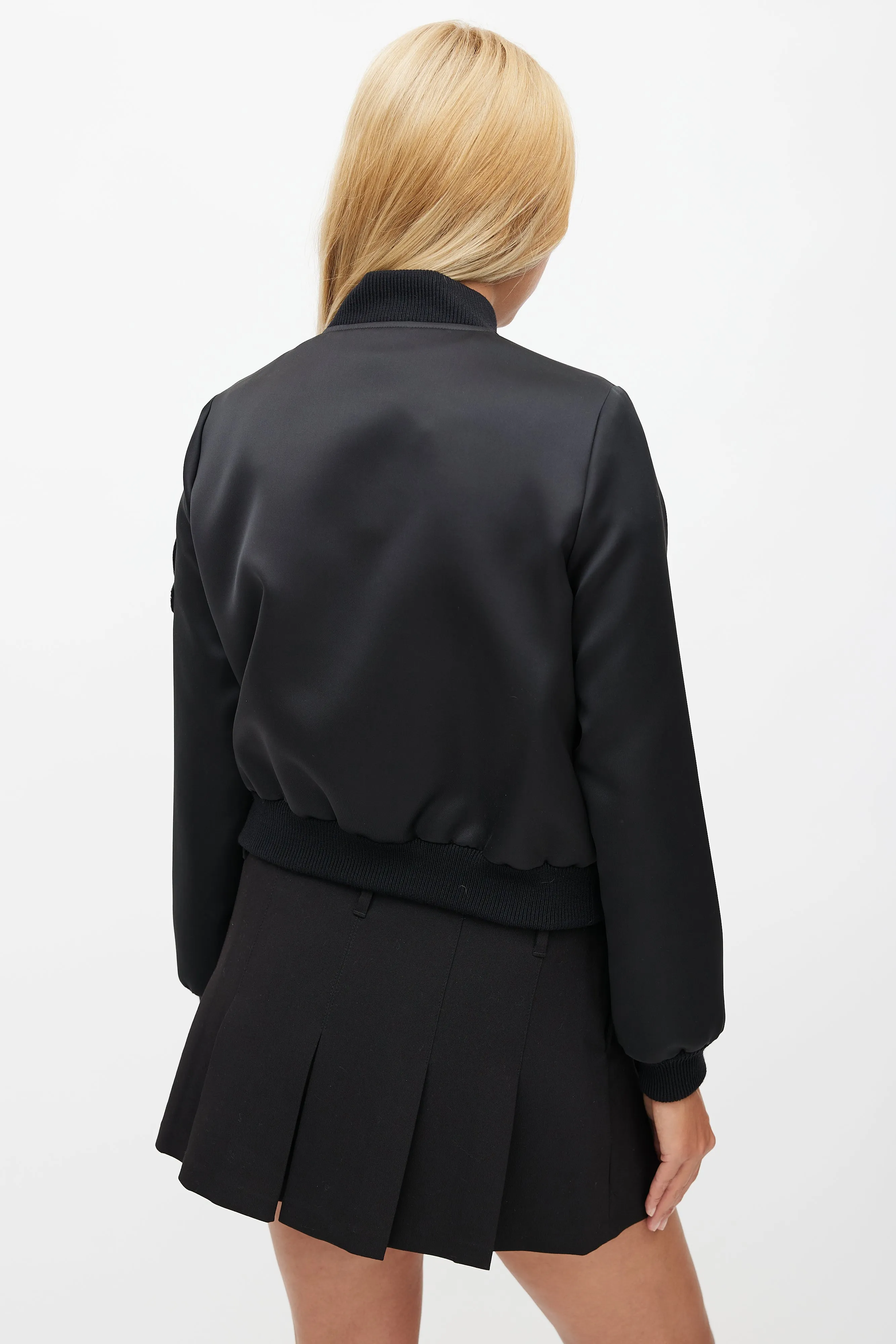 Cheap And Chic Black Satin Patches Bomber Jacket