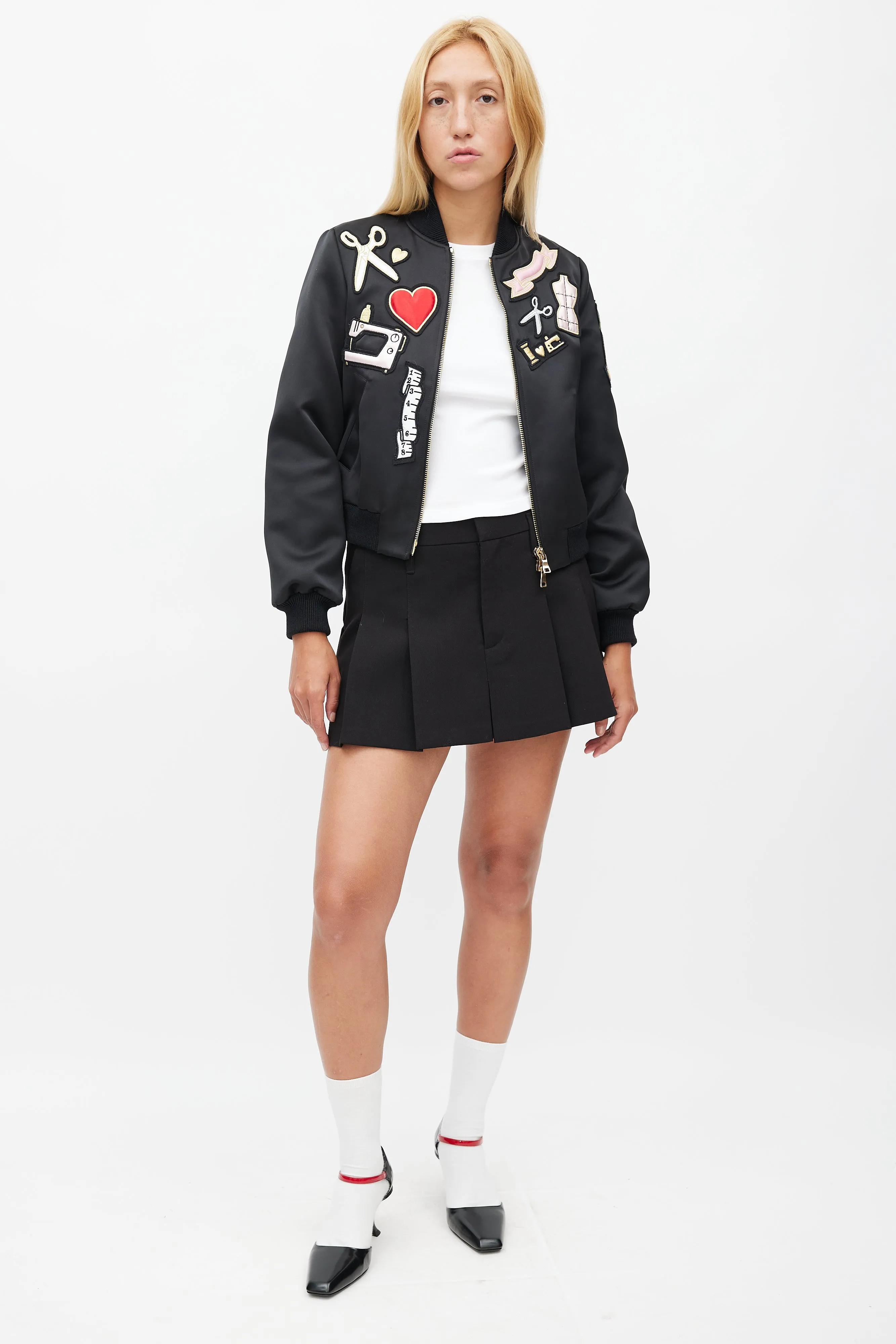 Cheap And Chic Black Satin Patches Bomber Jacket