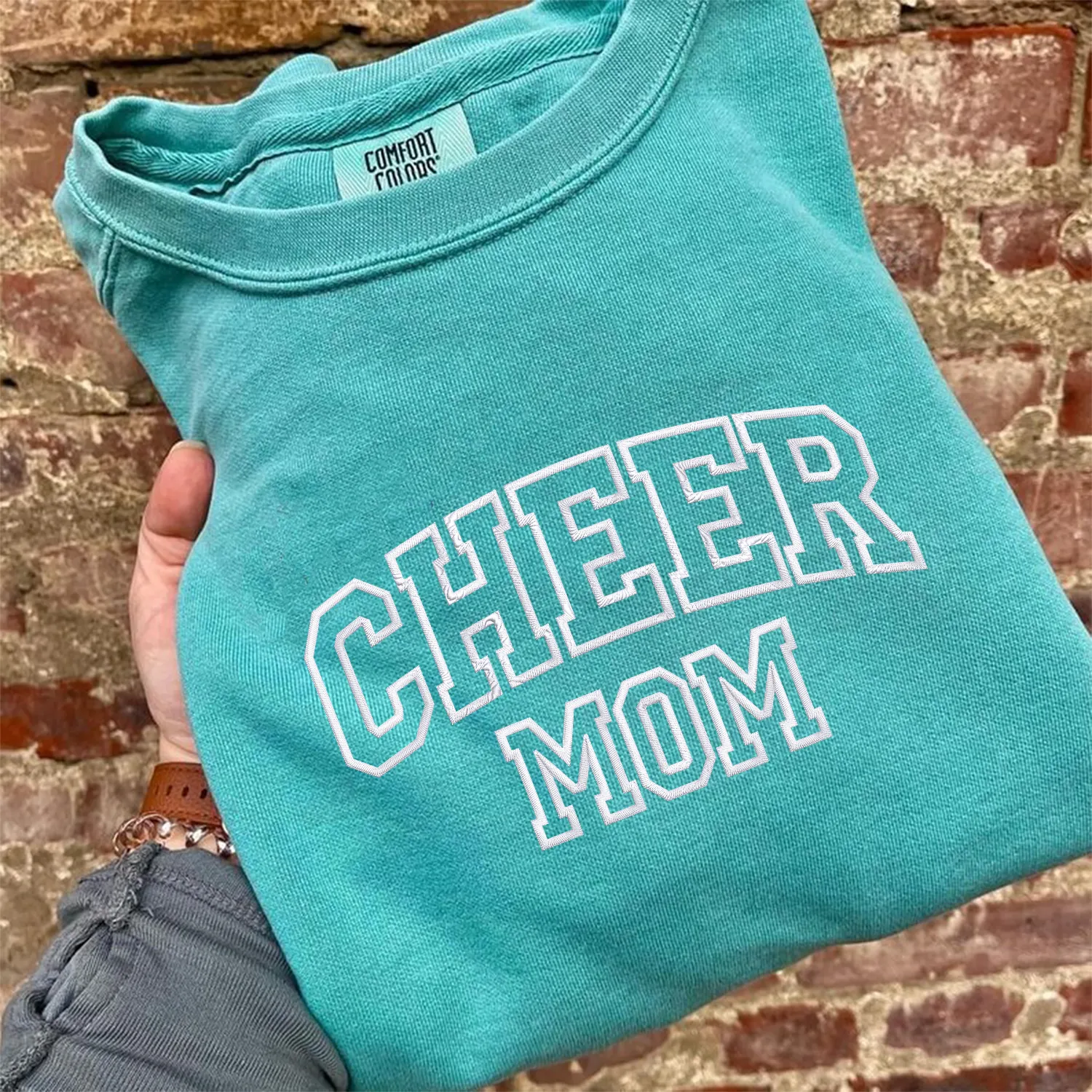 Cheer Mom Sweatshirt or Hoodie with Embroidered Kids Names on Sleeve