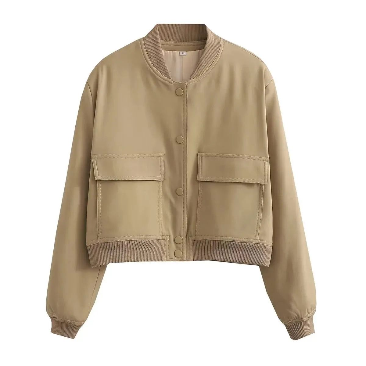 Chic and Timeless: Women's Long Sleeve Fashion Bomber Jacket with Pockets, Vintage-Inspired Outerwear for a Stylish Statement