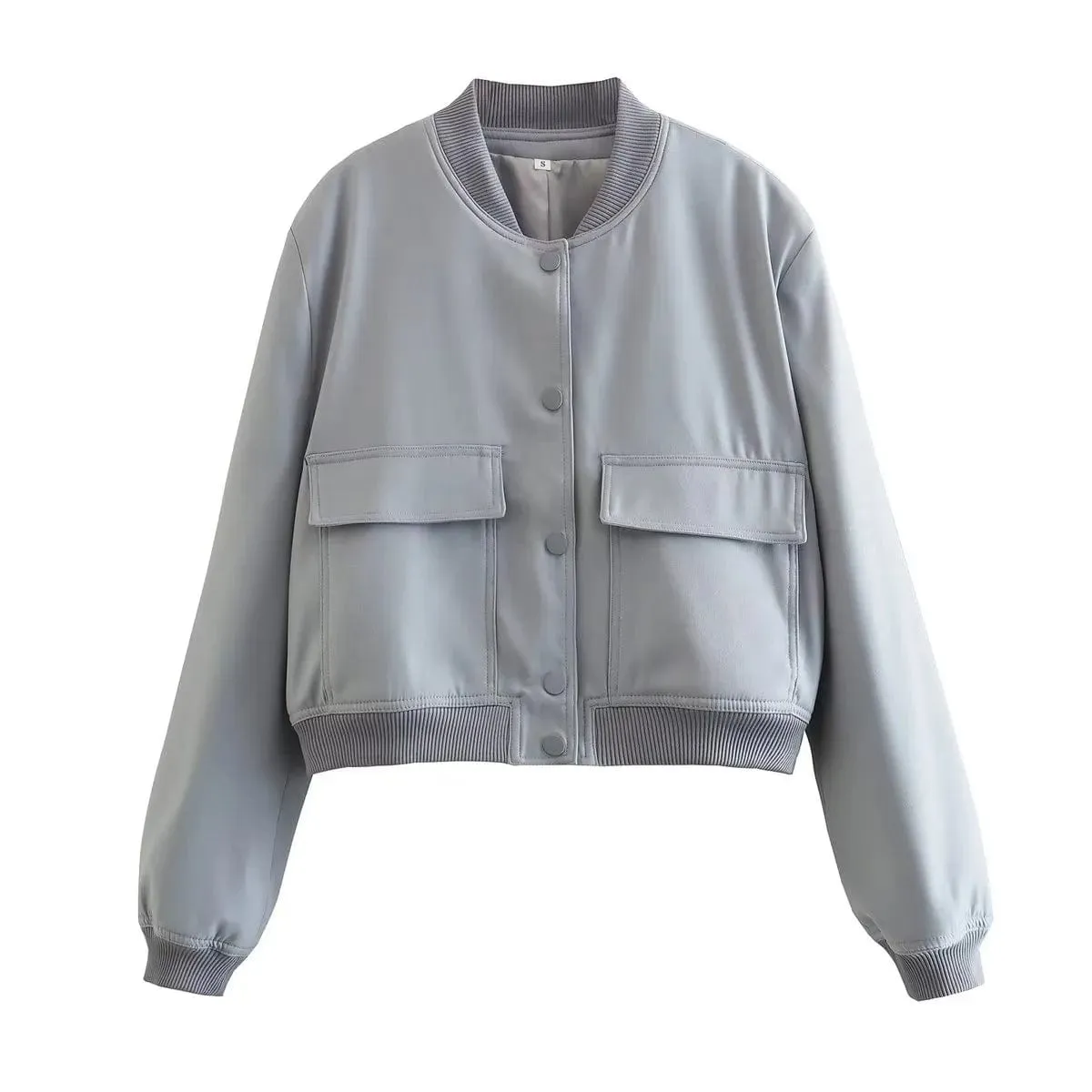 Chic and Timeless: Women's Long Sleeve Fashion Bomber Jacket with Pockets, Vintage-Inspired Outerwear for a Stylish Statement