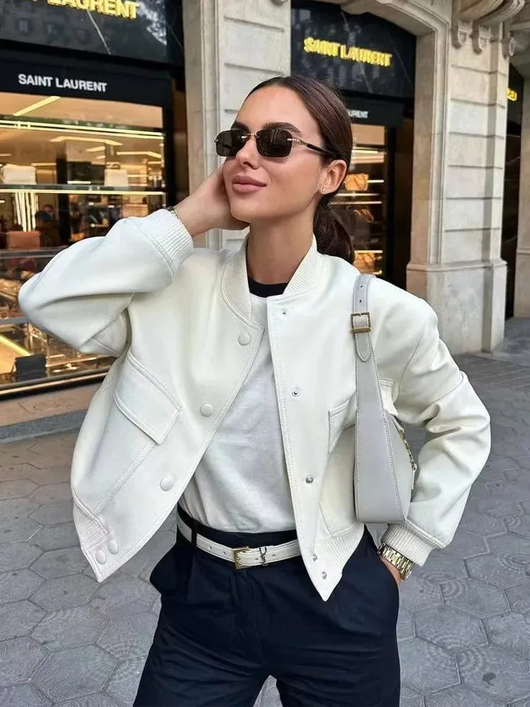 Chic and Timeless: Women's Long Sleeve Fashion Bomber Jacket with Pockets, Vintage-Inspired Outerwear for a Stylish Statement