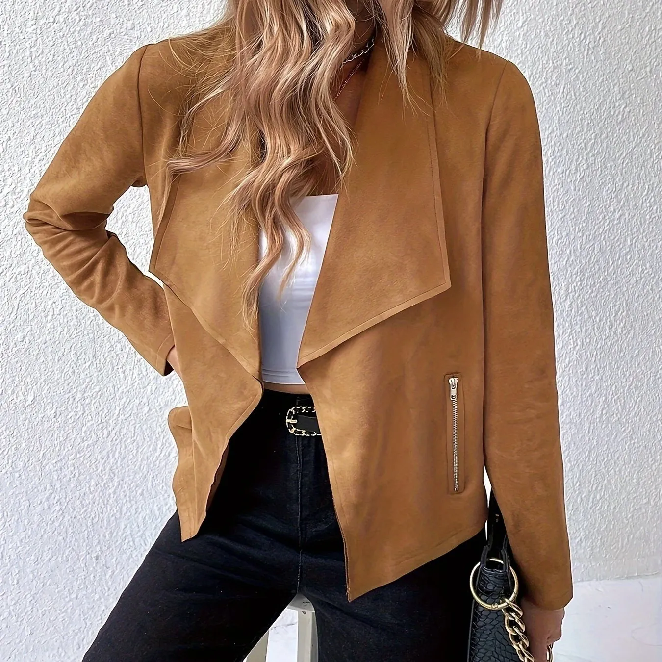 Chic Bomber Jacket for Women - Durable, Easy-Care, Vintage Style with Pockets, Ideal for Fall & Winter