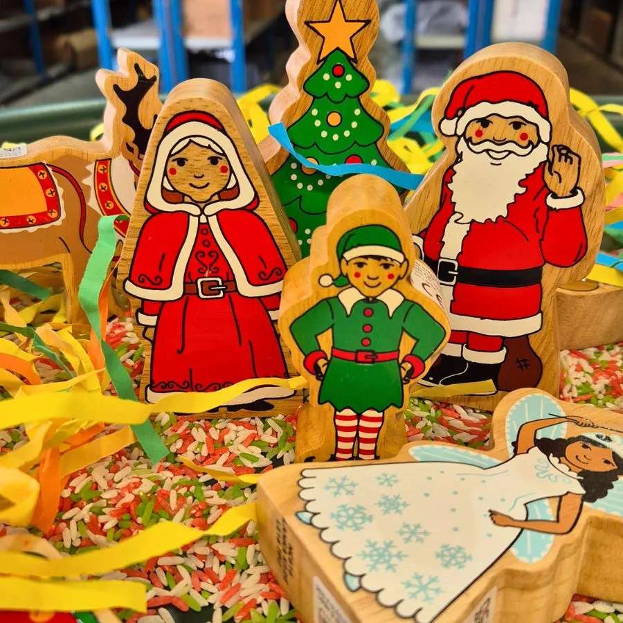 Christmas Bundle: 12 Wooden Figures and Sensory Rice