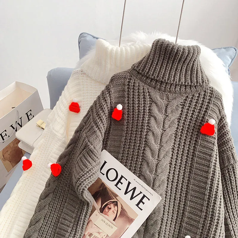 Christmas style turtleneck sweater thick loose lazy style  4947