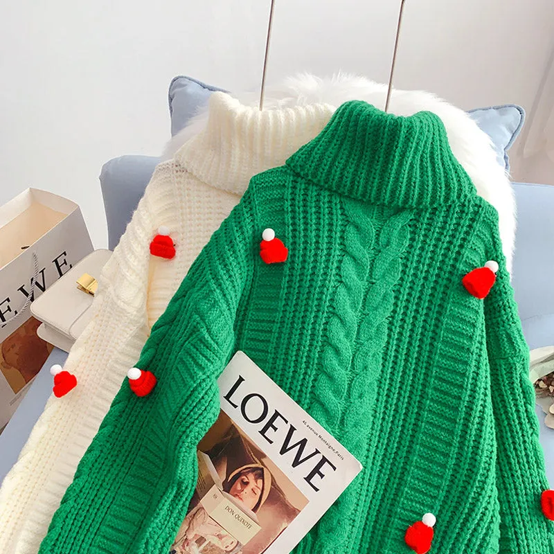 Christmas style turtleneck sweater thick loose lazy style  4947