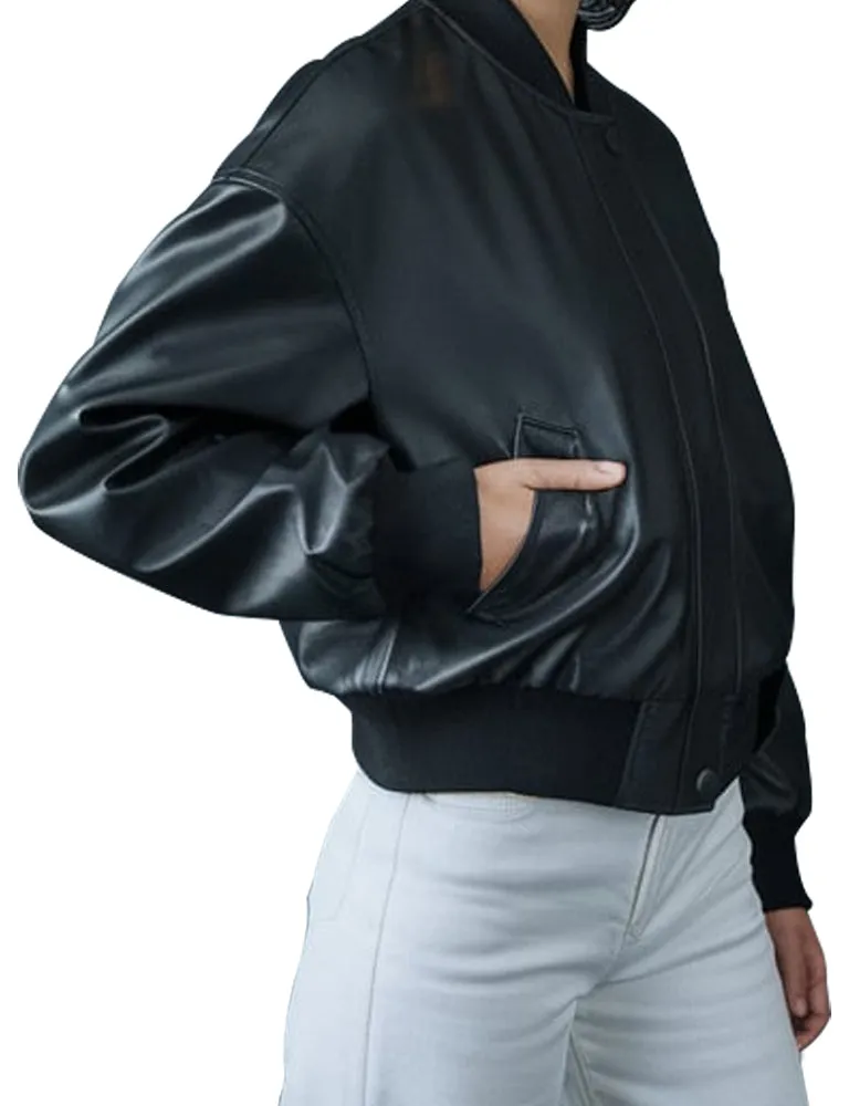 Classic Black Bomber Jacket For Women