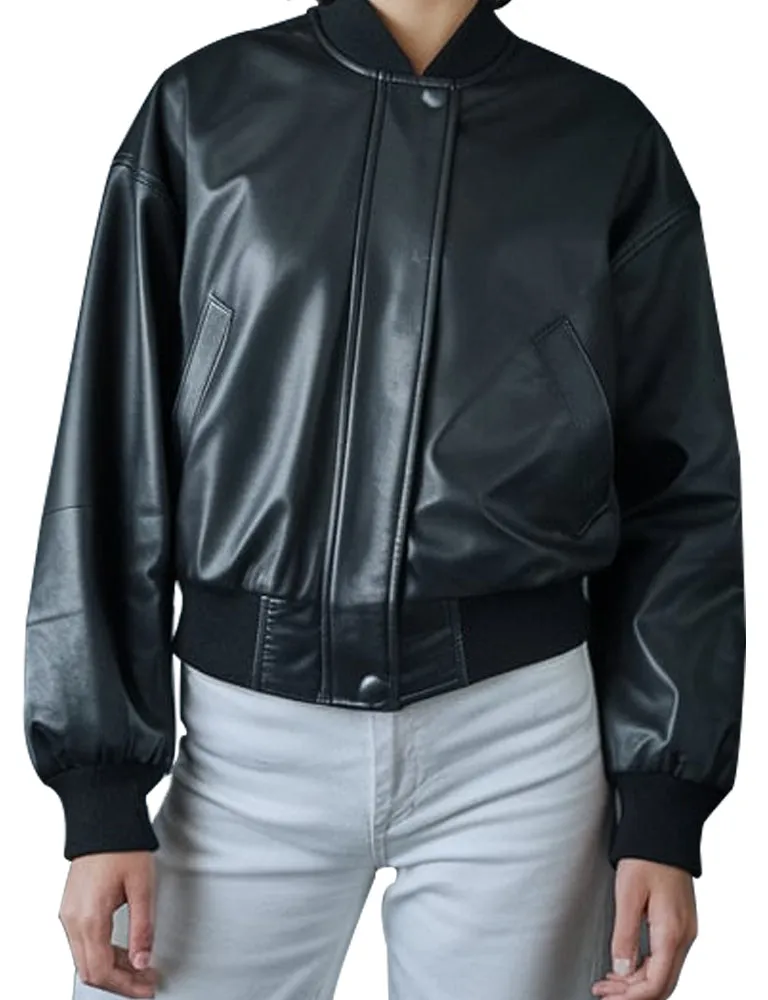 Classic Black Bomber Jacket For Women