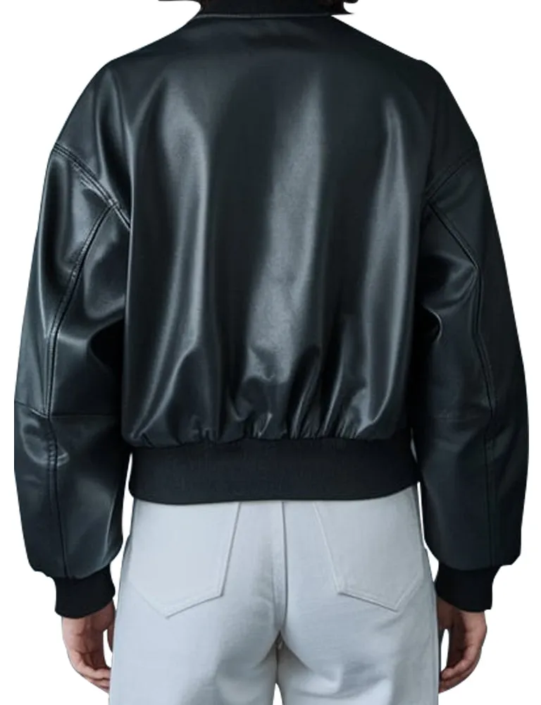 Classic Black Bomber Jacket For Women