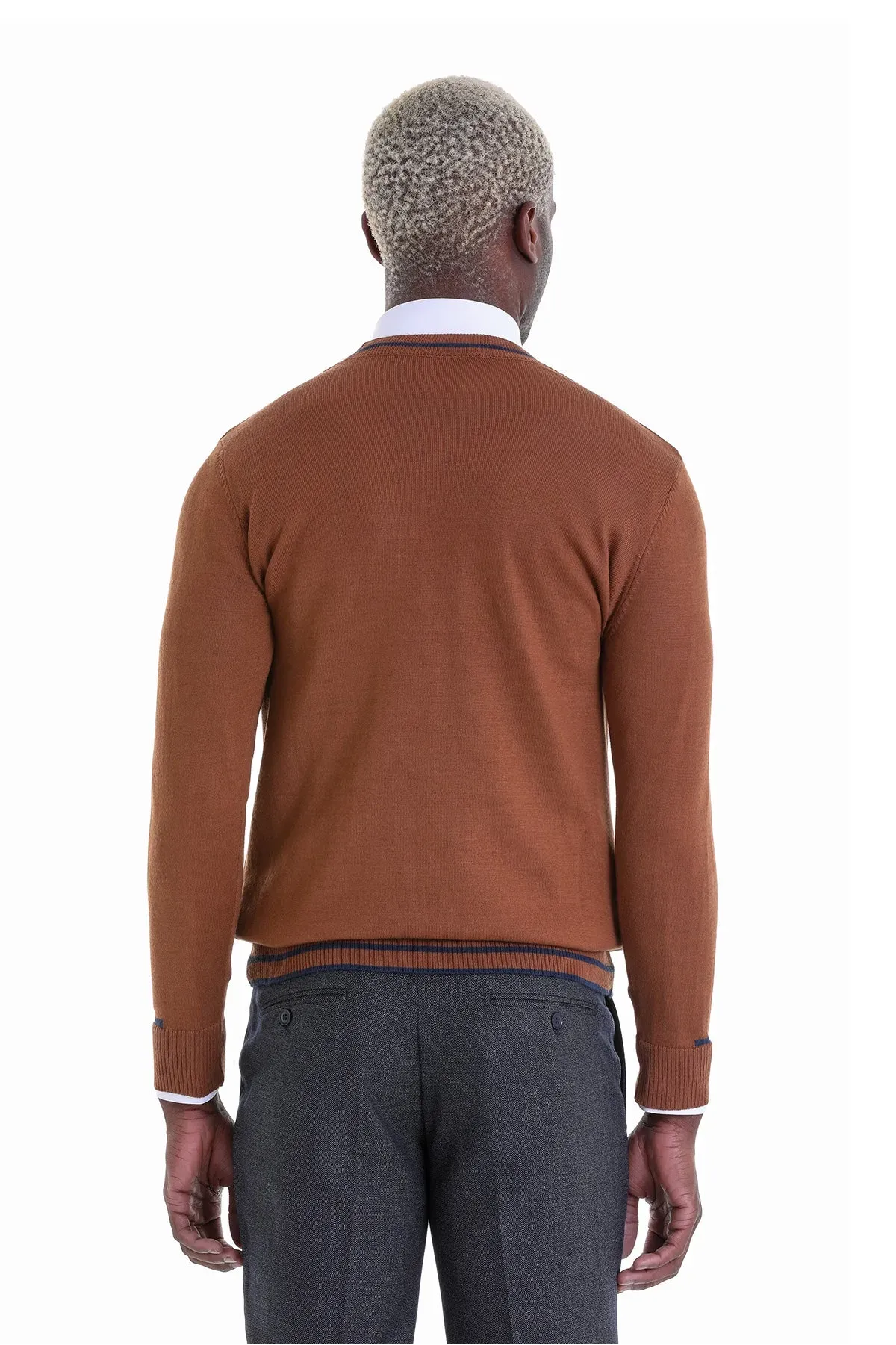 Comfort Fit Wool Blend Tobacco Crewneck Sweater