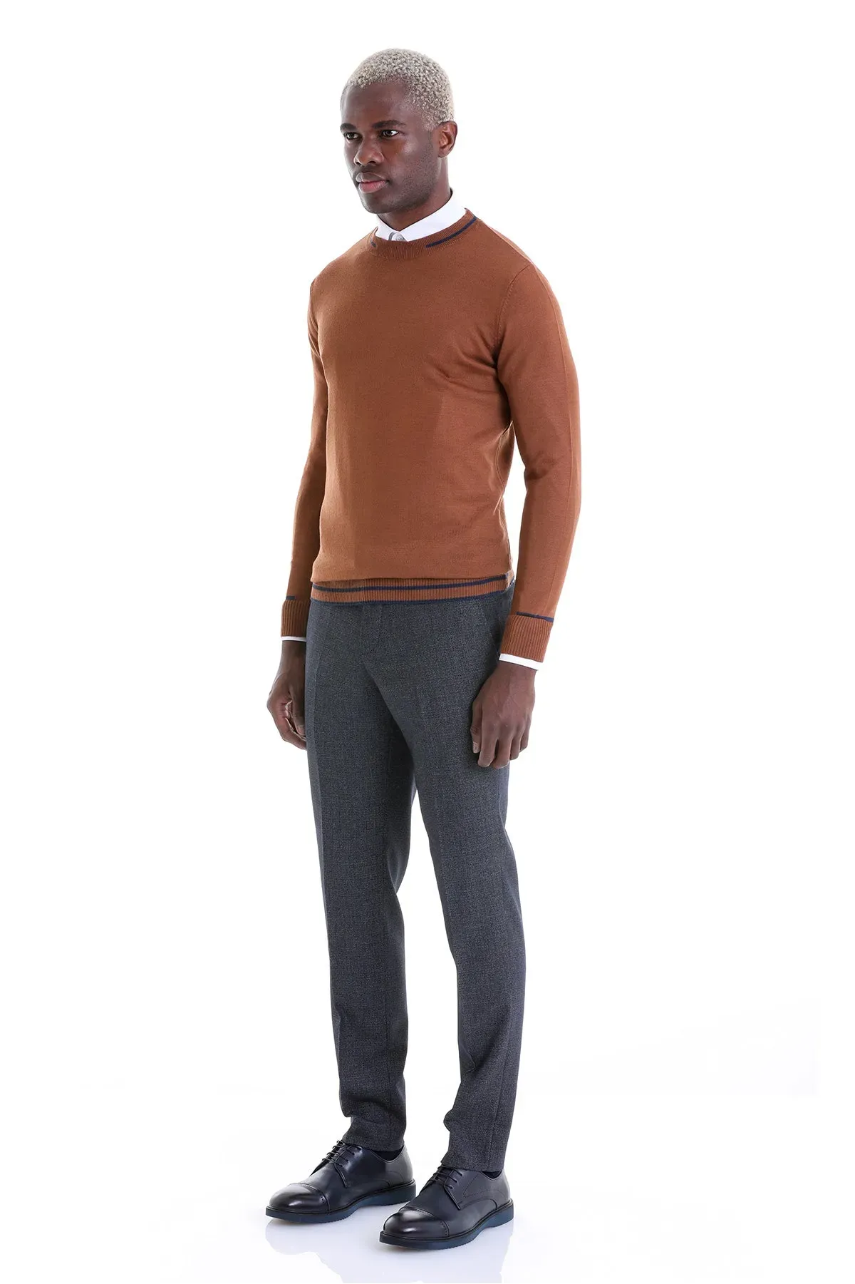 Comfort Fit Wool Blend Tobacco Crewneck Sweater