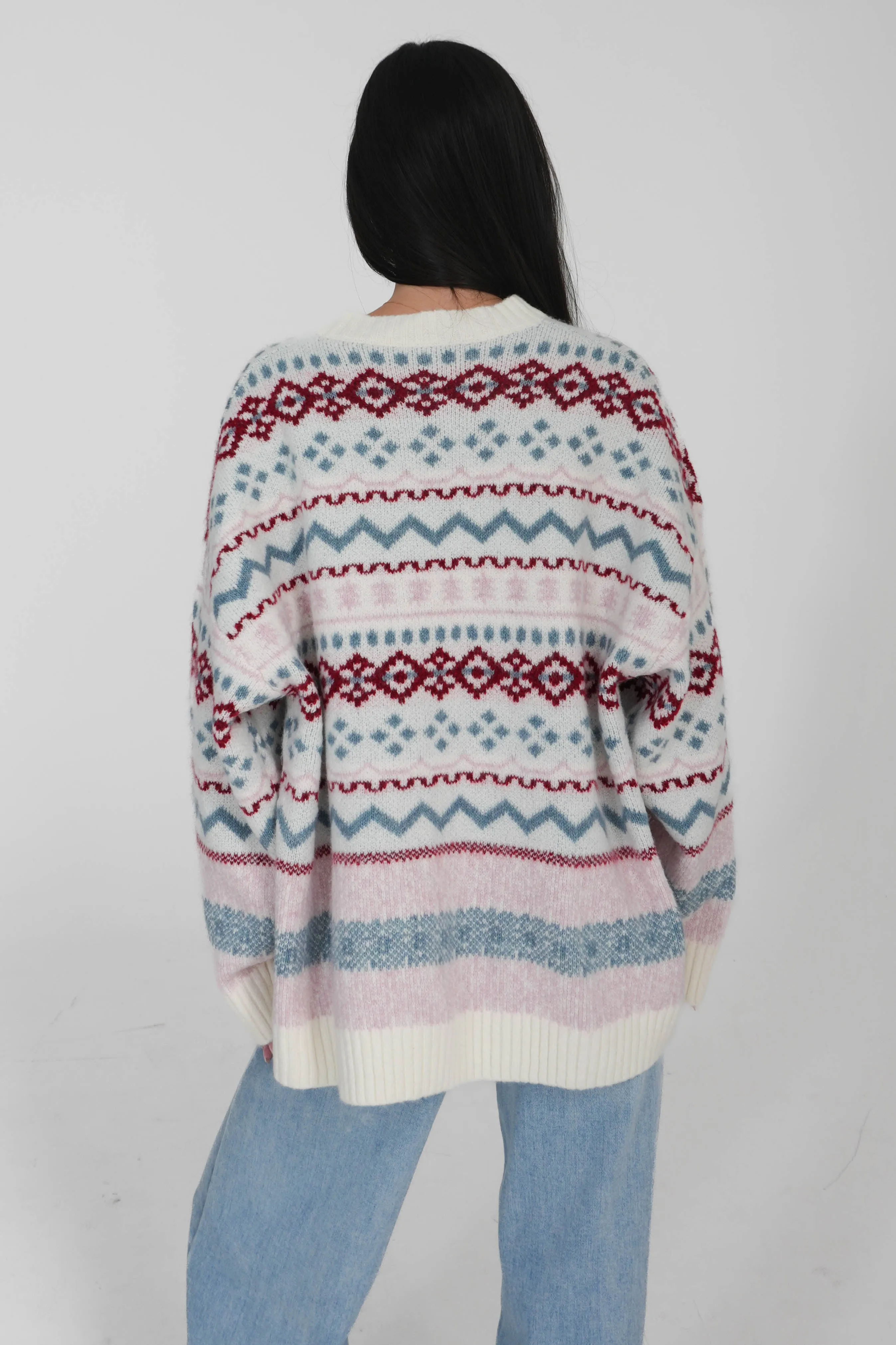 Cool Vibes Sweater in Ivory/Pink