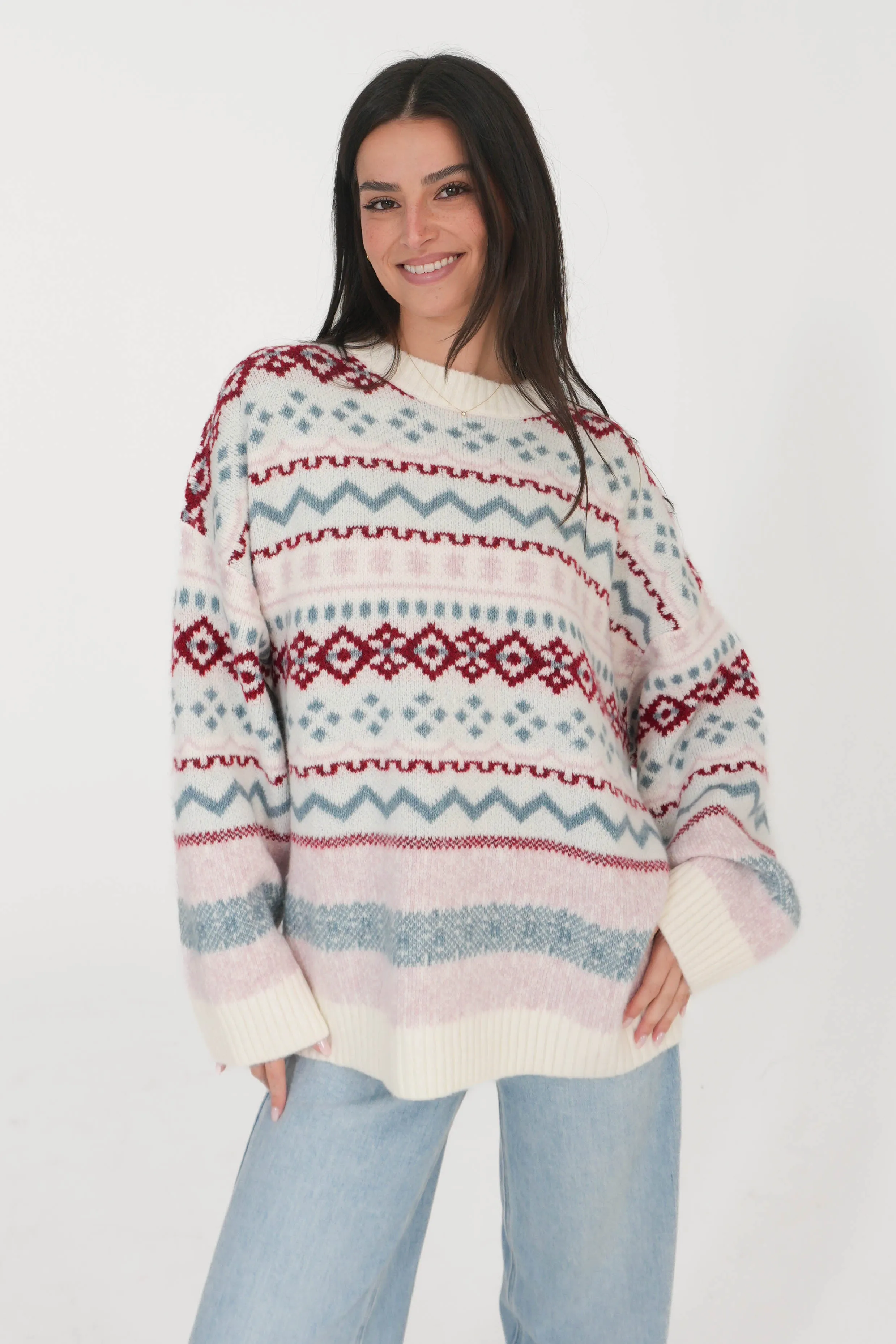 Cool Vibes Sweater in Ivory/Pink