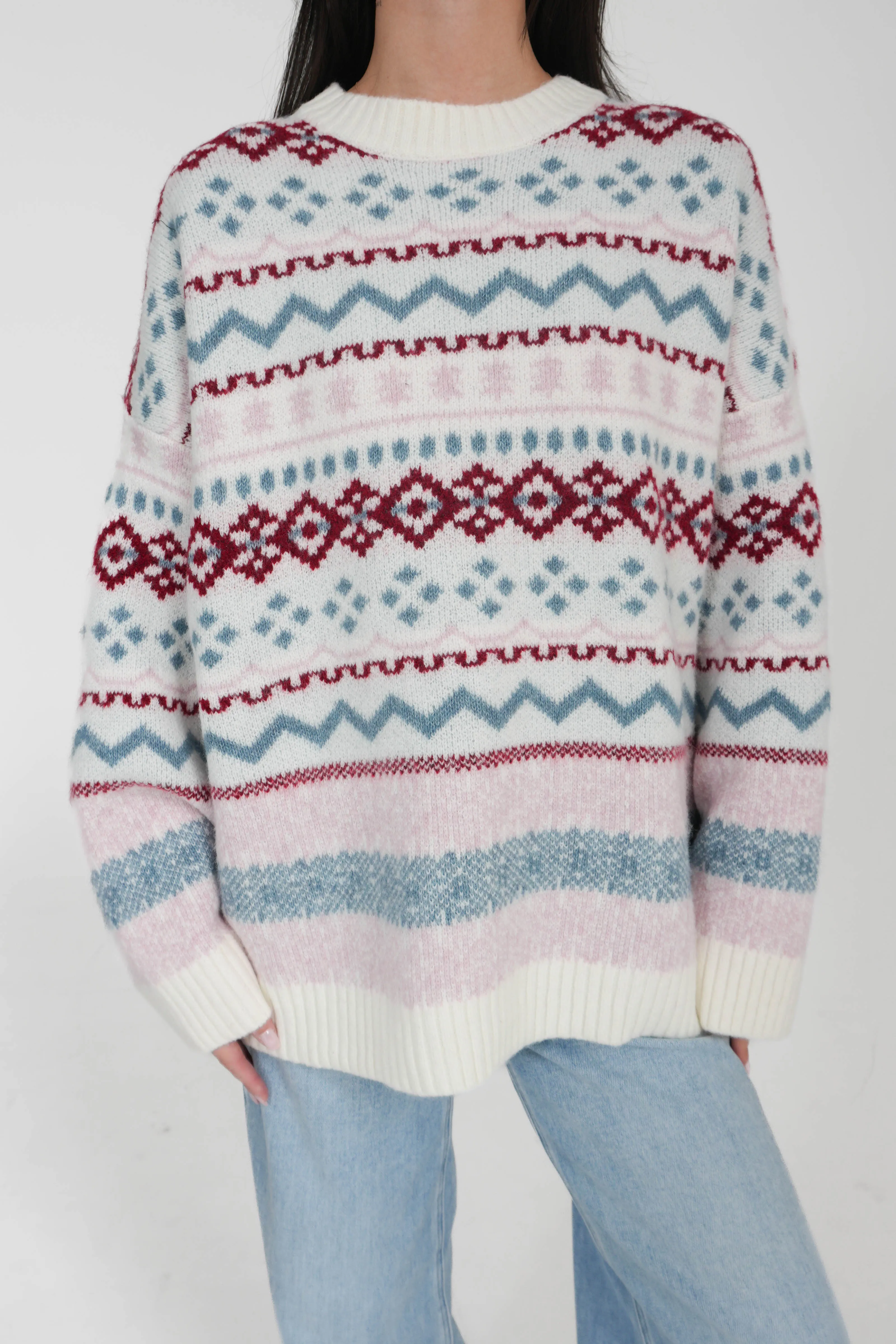 Cool Vibes Sweater in Ivory/Pink