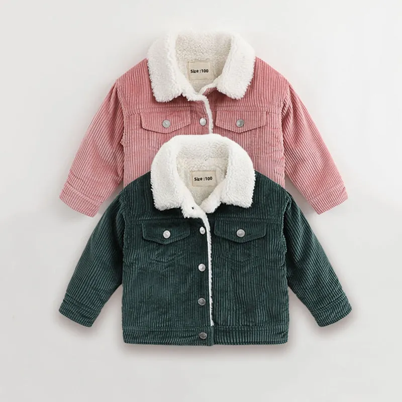 Corduroy Toddler Jacket - Sherpa Kids Jacket, Color - green