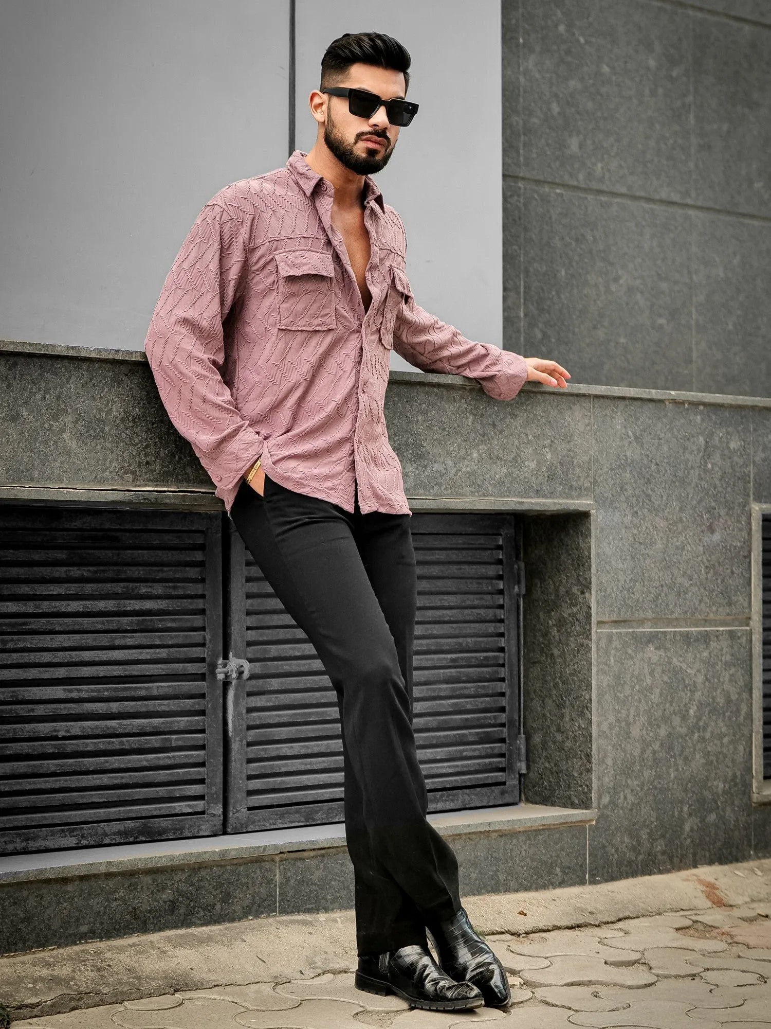 Creased Dusty Pink Full Sleeve Shirt