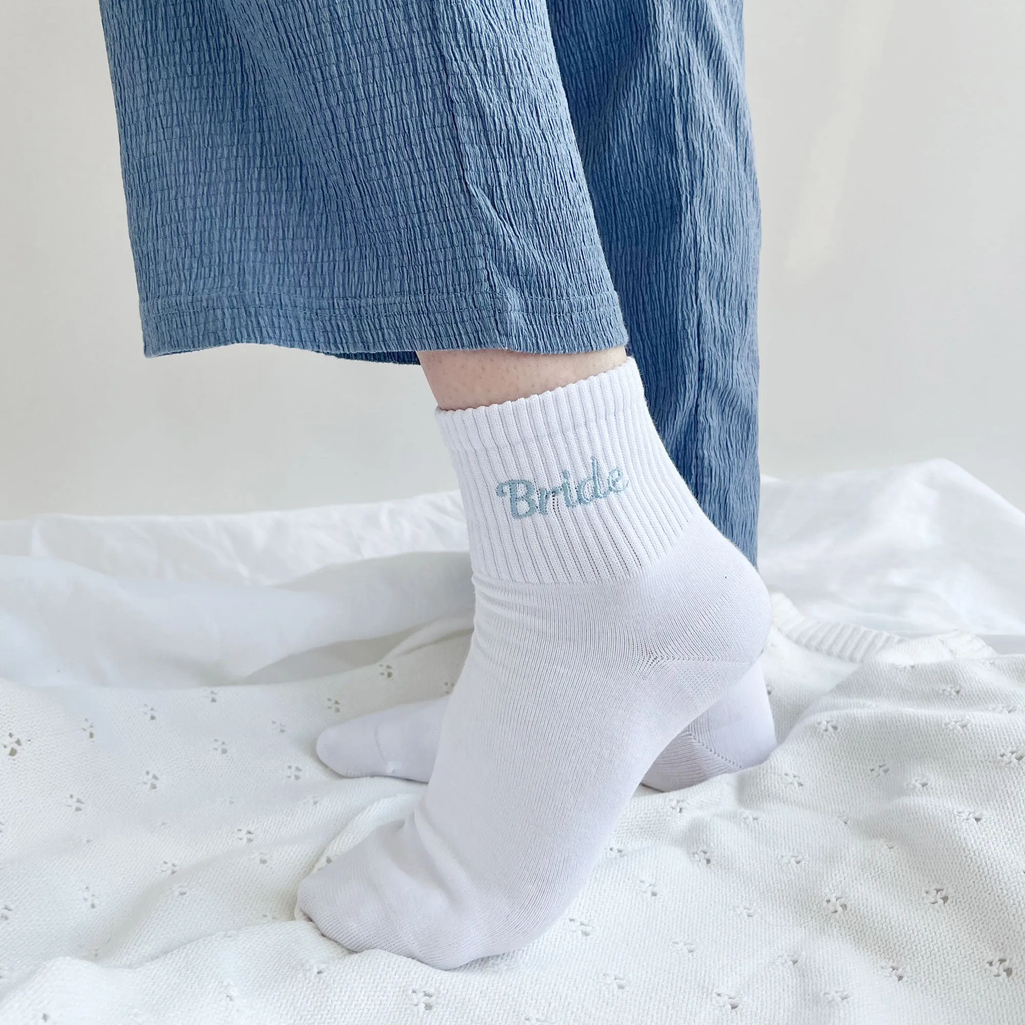 Custom Embroidered Bride Ankle Socks