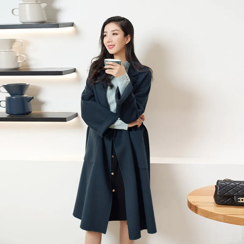 Dark Green Wool Long Overcoats