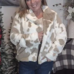 Delilah Dalmatian Print Faux Fur Fully Lined Jacket