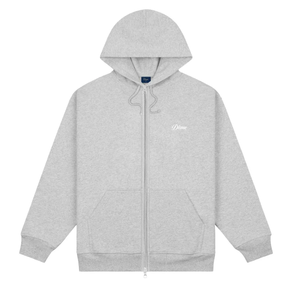 Dime MTL Cursive Small Logo Zip Hoodie Heather Gray