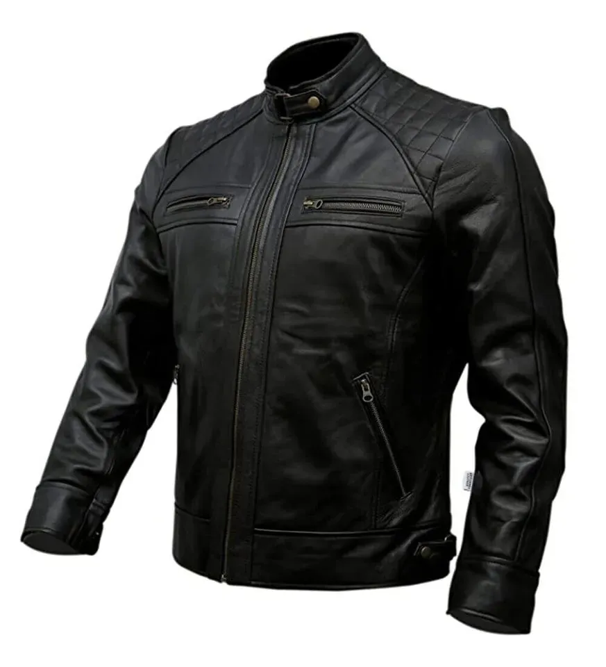 Distressed Biker Leather Jacket Men Genuine Leather