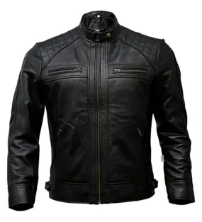 Distressed Biker Leather Jacket Men Genuine Leather