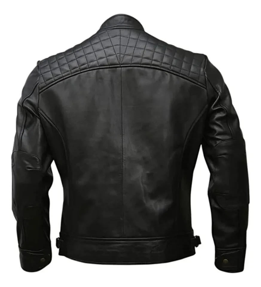 Distressed Biker Leather Jacket Men Genuine Leather