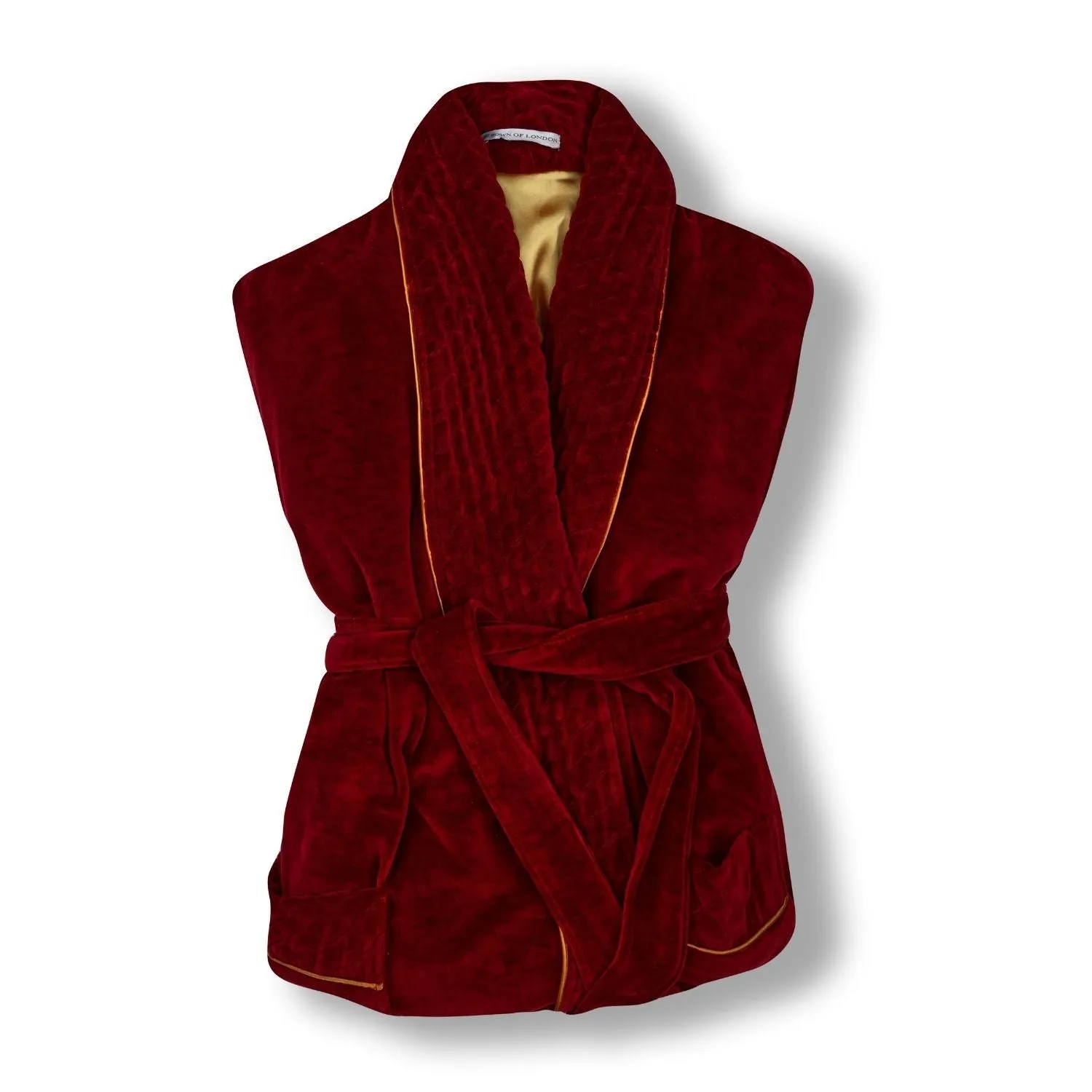 Donington Long Velvet Smoking Jacket in Burgundy