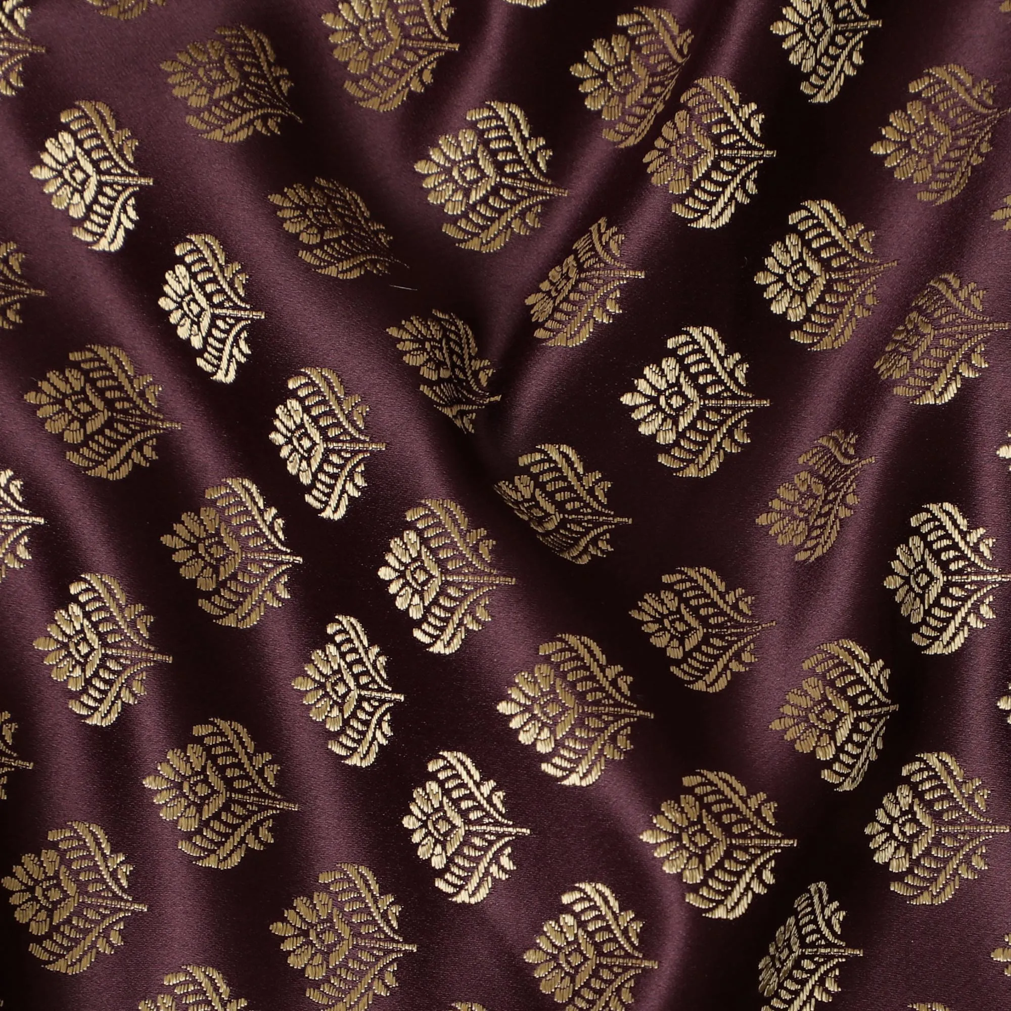 Elegant Maroon and Gold Synthetic Brocade Fabric with Floral Pattern â€“ 140 cm Width-D19380