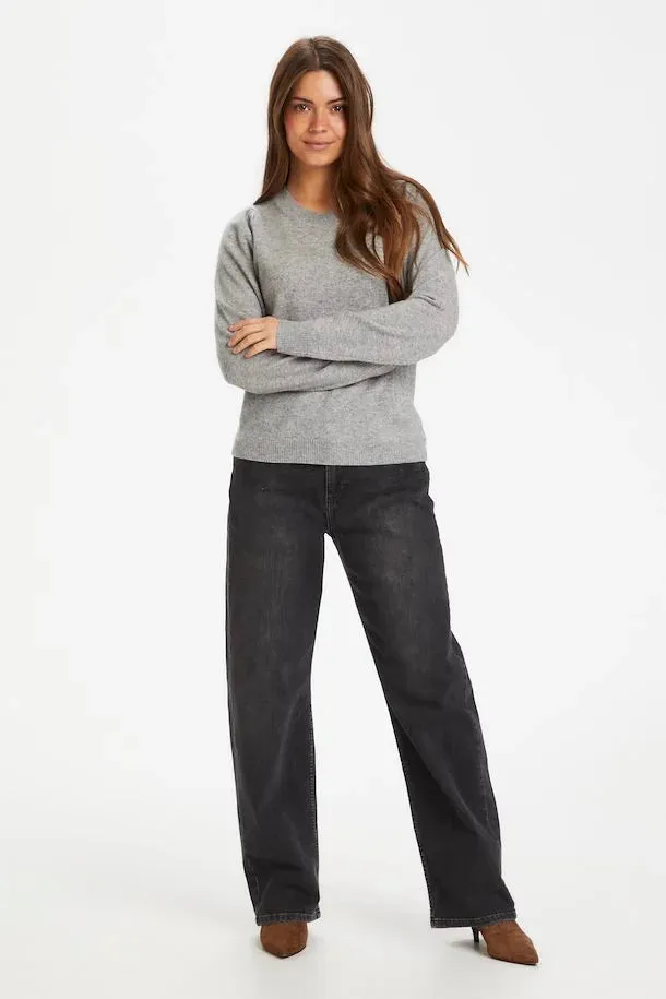 Evina Puff Shoulder Cashmere Sweater Grey