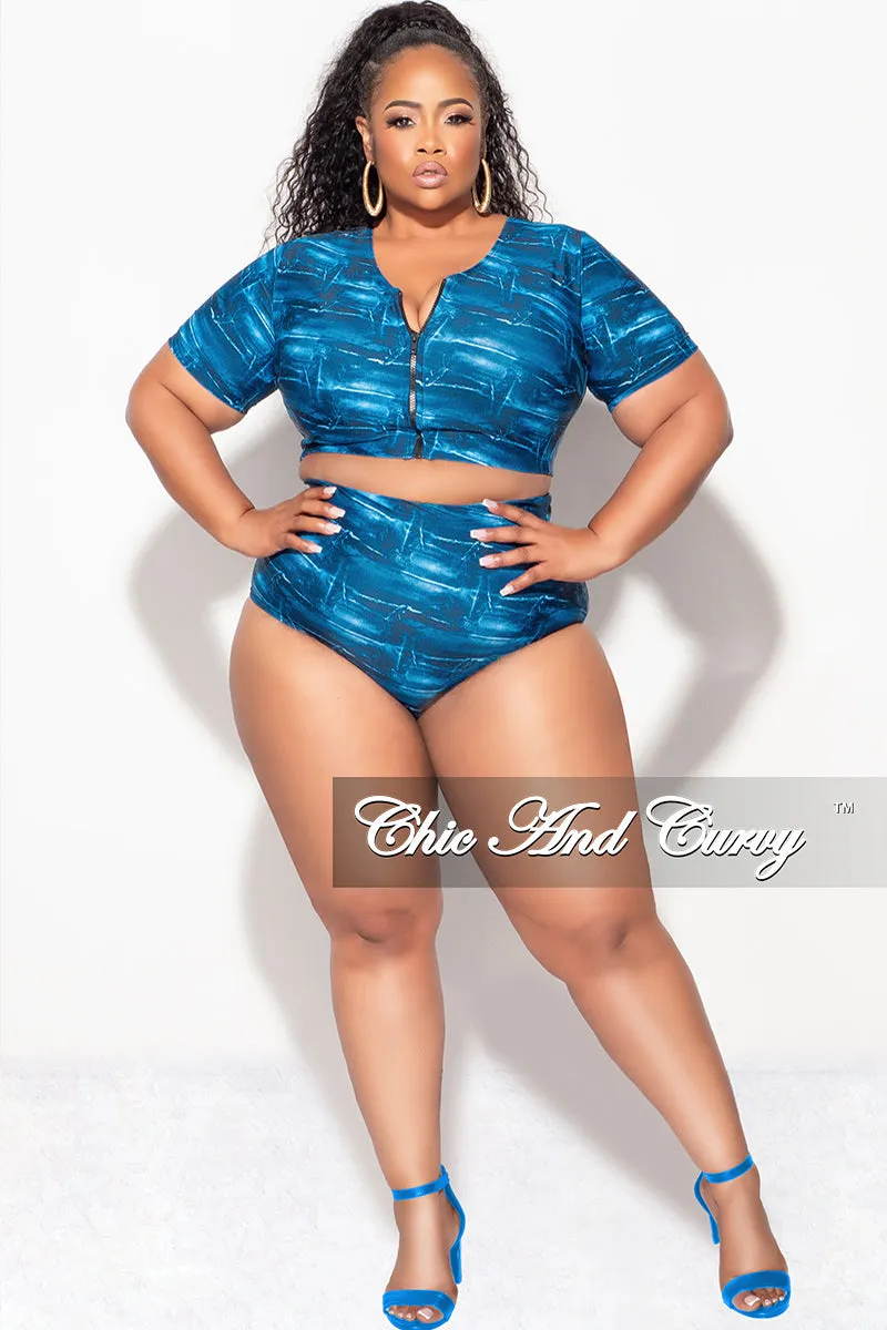 Exclusive Chic And Curvy - Final Sale Plus Size 2pc Swimwear in Faux Blue Denim Print