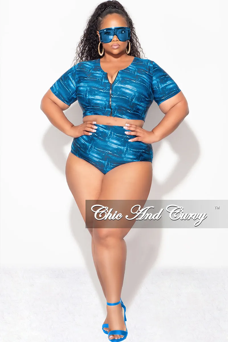 Exclusive Chic And Curvy - Final Sale Plus Size 2pc Swimwear in Faux Blue Denim Print