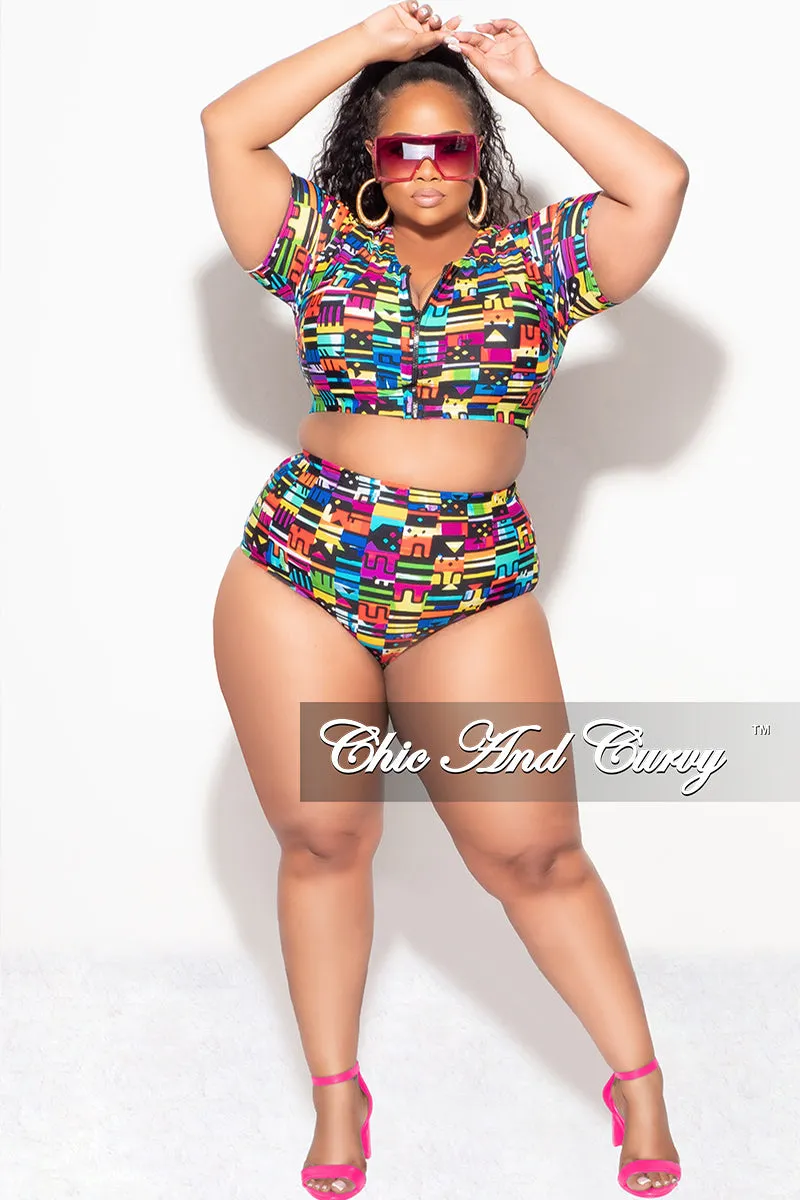 Exclusive Chic And Curvy - Final Sale Plus Size 2pc Swimwear in Multi Color Design