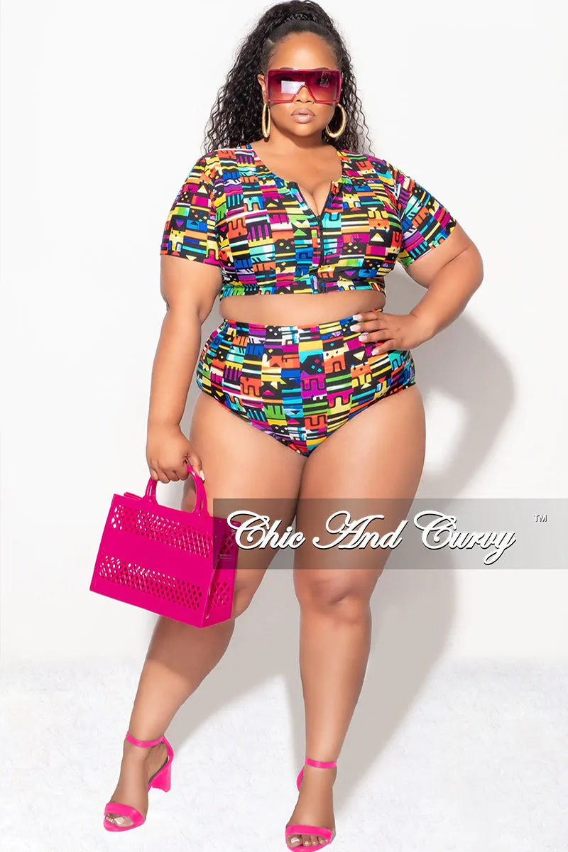 Exclusive Chic And Curvy - Final Sale Plus Size 2pc Swimwear in Multi Color Design