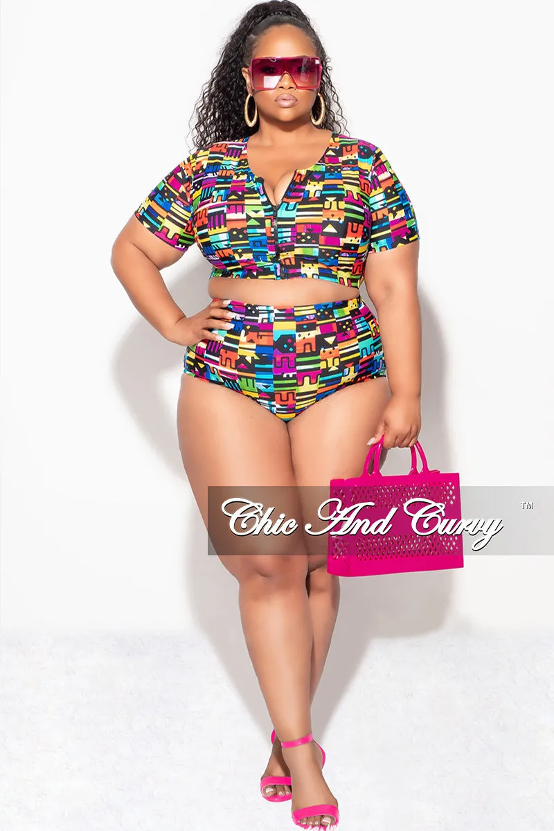 Exclusive Chic And Curvy - Final Sale Plus Size 2pc Swimwear in Multi Color Design