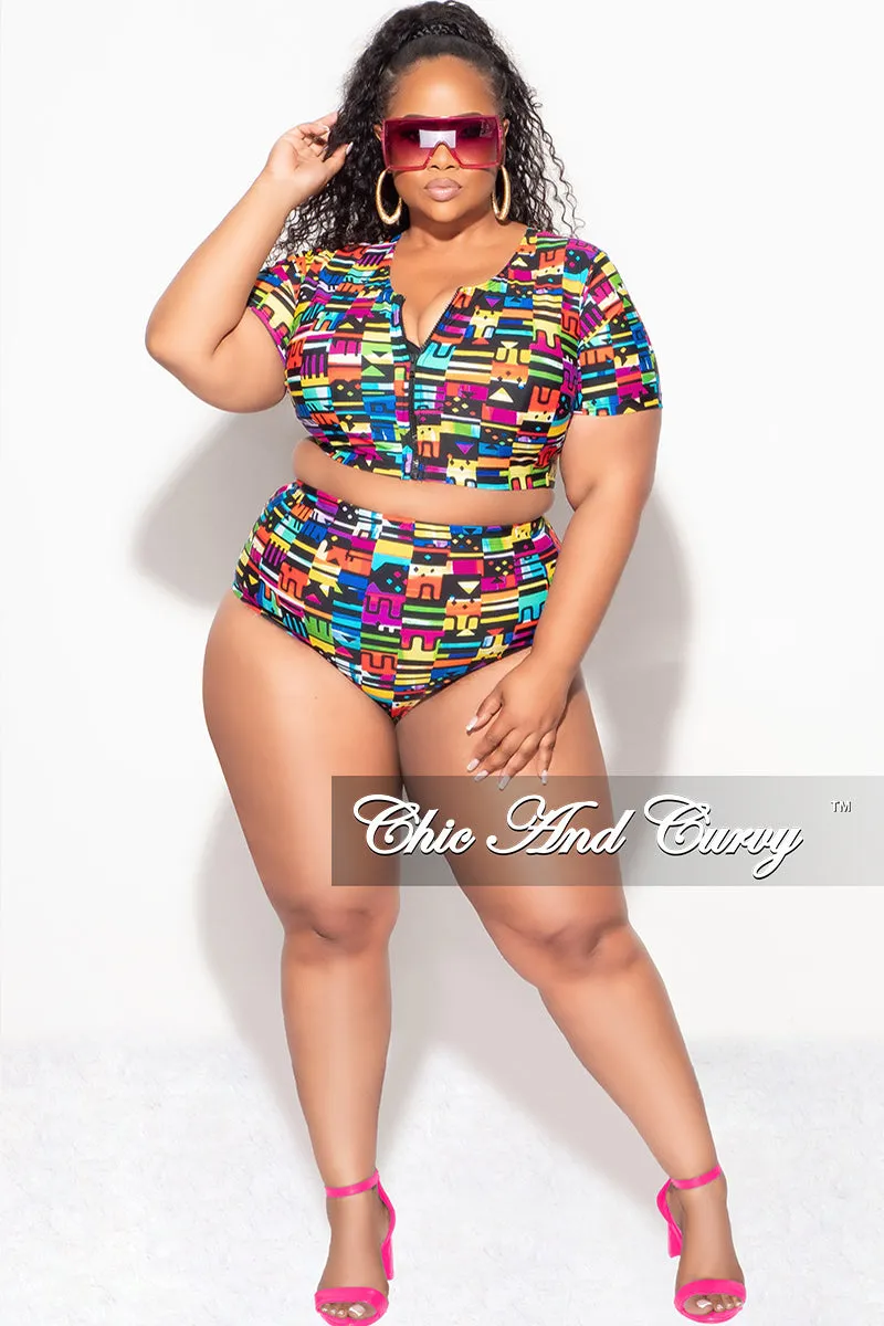 Exclusive Chic And Curvy - Final Sale Plus Size 2pc Swimwear in Multi Color Design