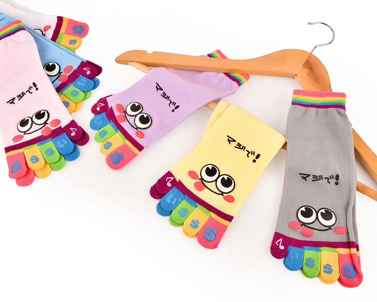 Facial Emotion Pattern 6 Pairs Five Fingers Toe Socks - Set B