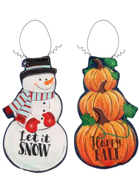 Fall Stacked Pumpkins Winter Snowman Double by Evergreen