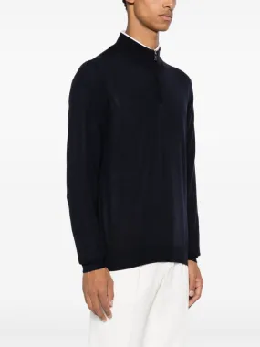 FAVONIO ROYAL BLUE VIRGIN WOOL HALF ZIP SWEATER