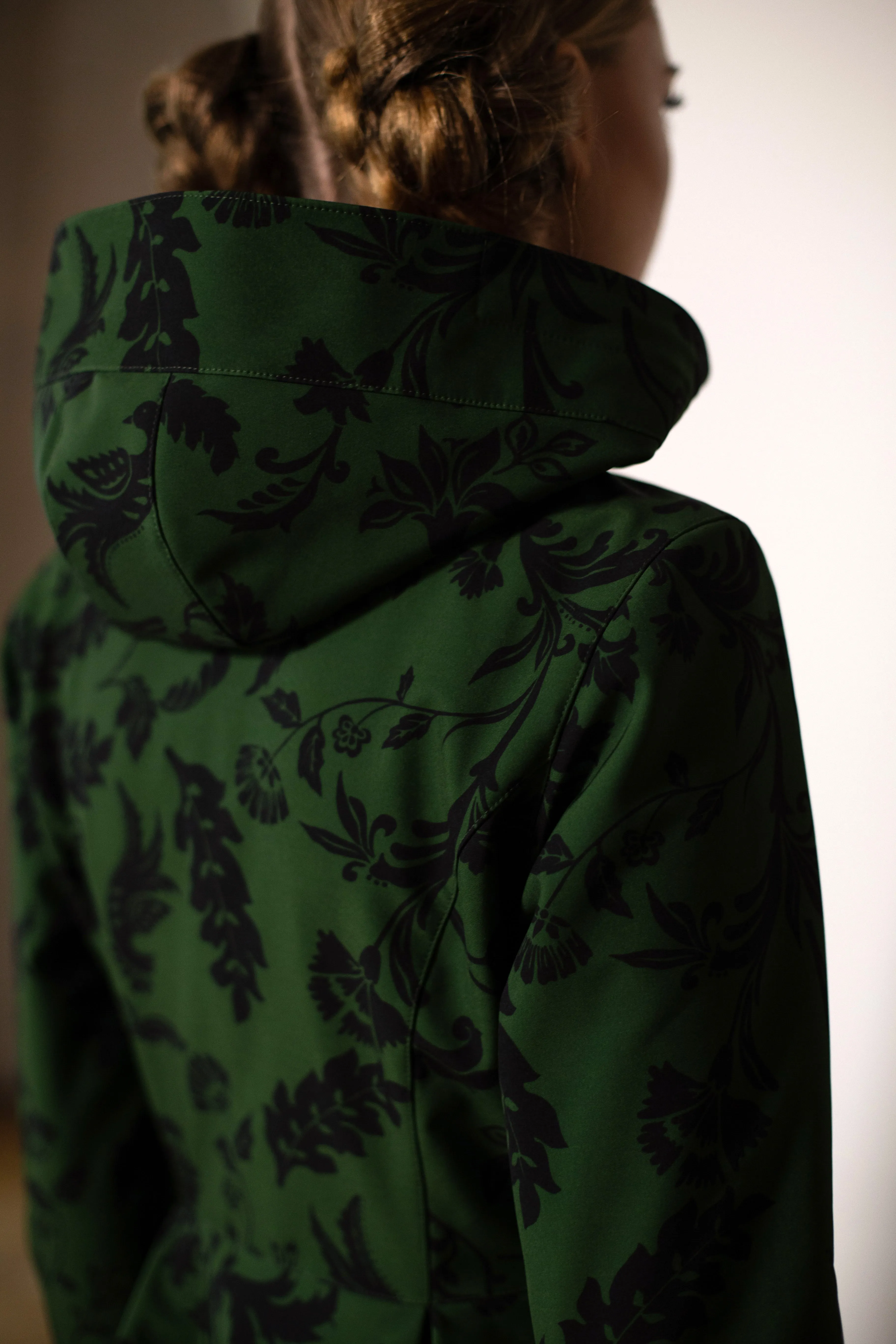 Forest Flower Raincoat Black and Green