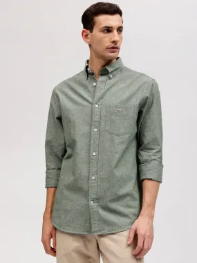 Gant Men Green Solid Button-down Collar Full Sleeves Linen Shirt