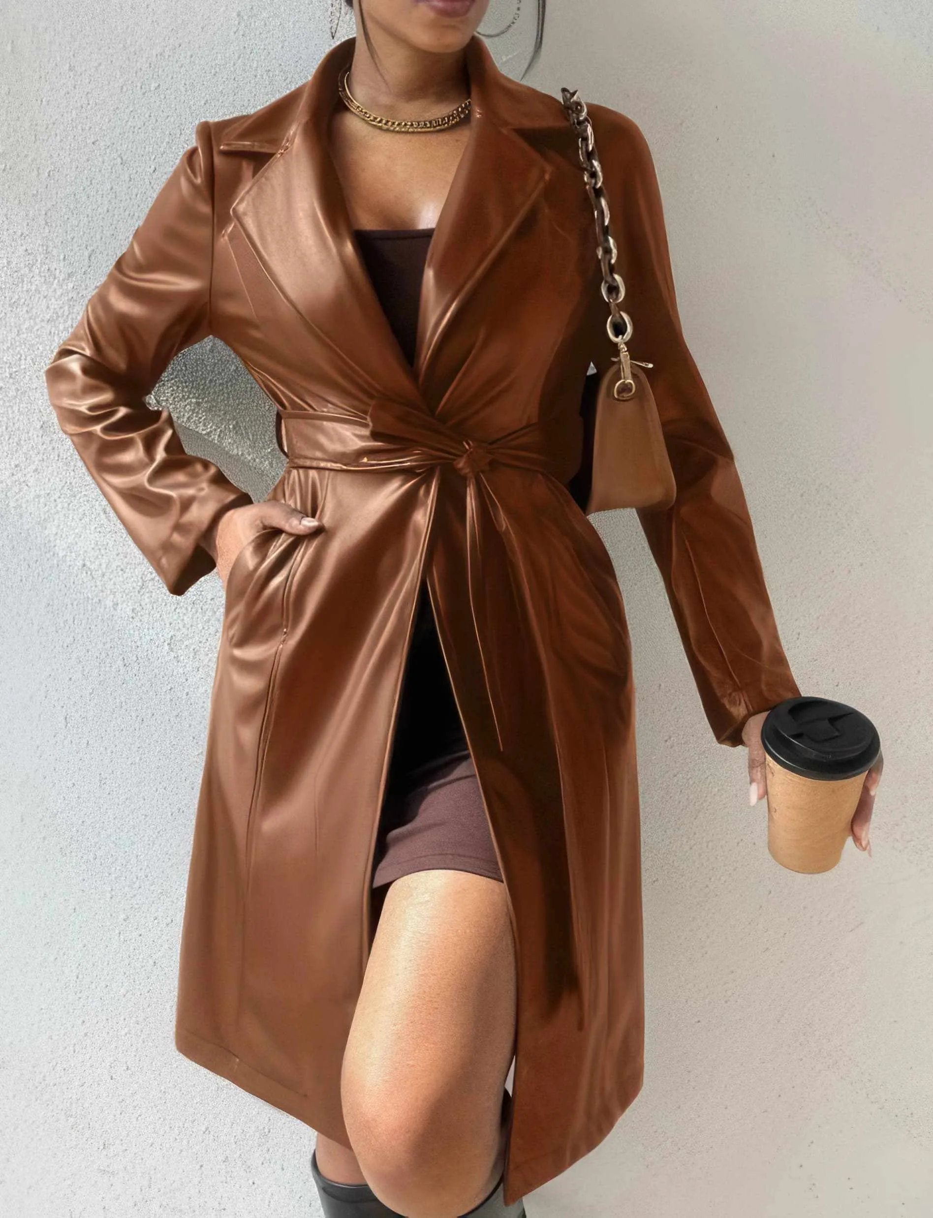 Glow Chic's Slim Long Sleeved Trench Coat