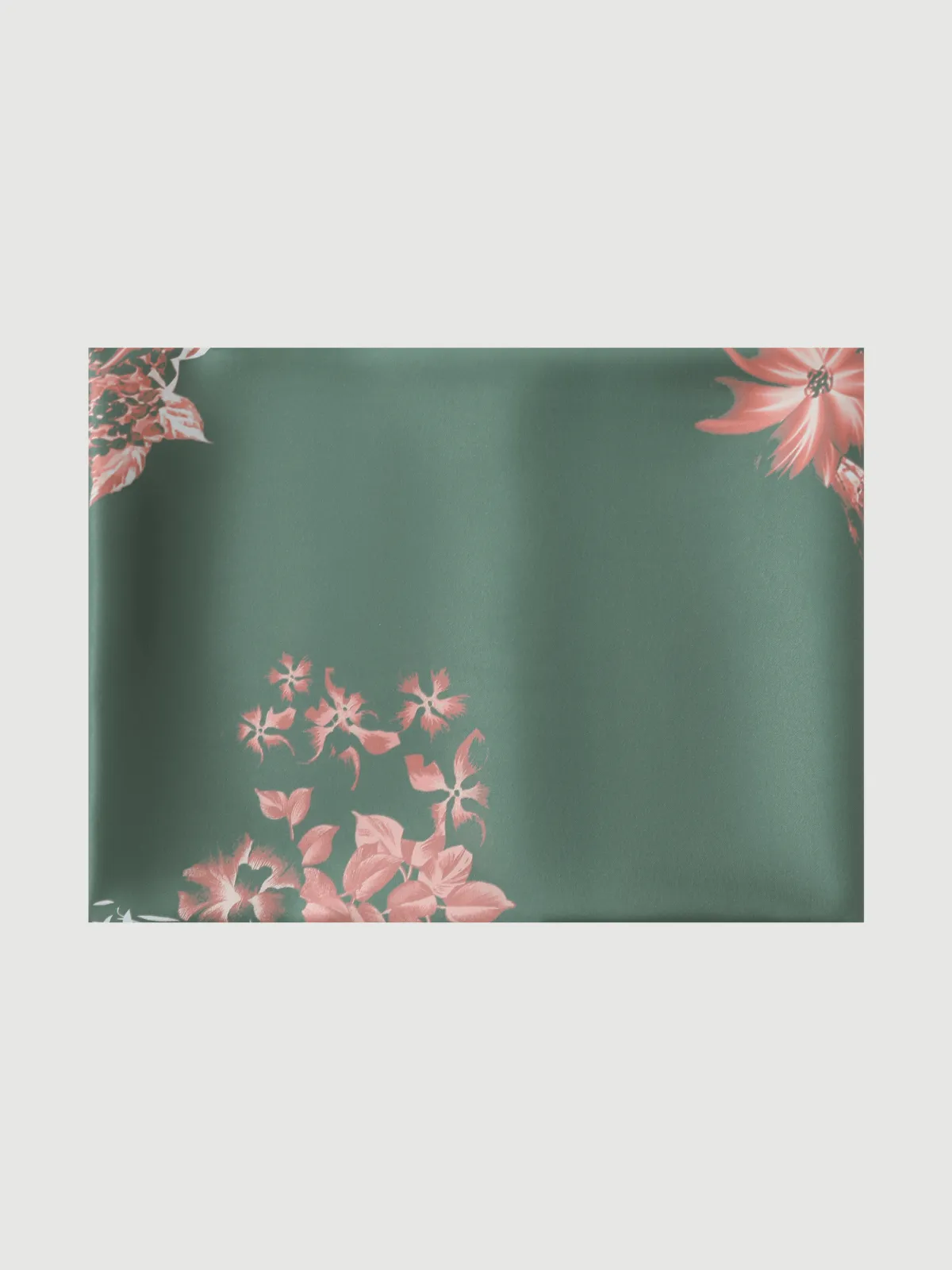 Green Charmeuse Floral Painting Square Scarf